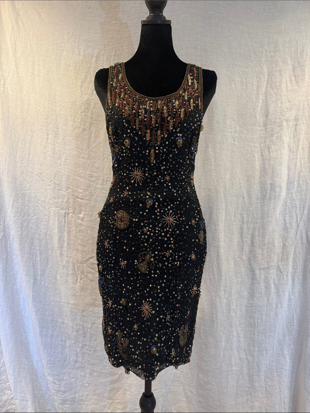 Together Astrology Black Beaded Sleeveless Mini Dress size 4